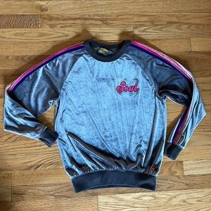 Aviator Nation velour long sleeve, grey w/rainbow stripes Sz. Small